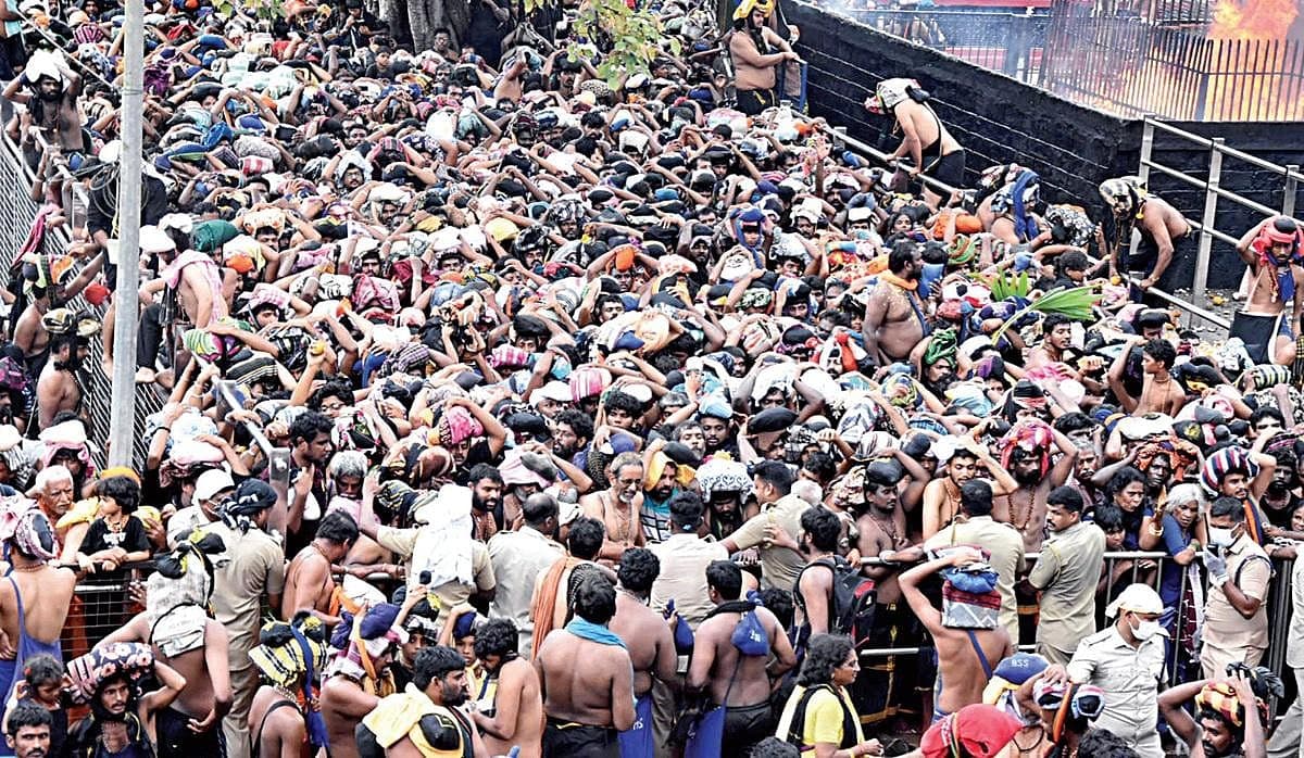 கட்டுக்கடங்காத கூட்டத்தால் சபரிமலையில் குழந்தைகள், முதியோர் பரிதவிப்பு: மூதாட்டி மாரடைப்பால் உயிரிழப்பு